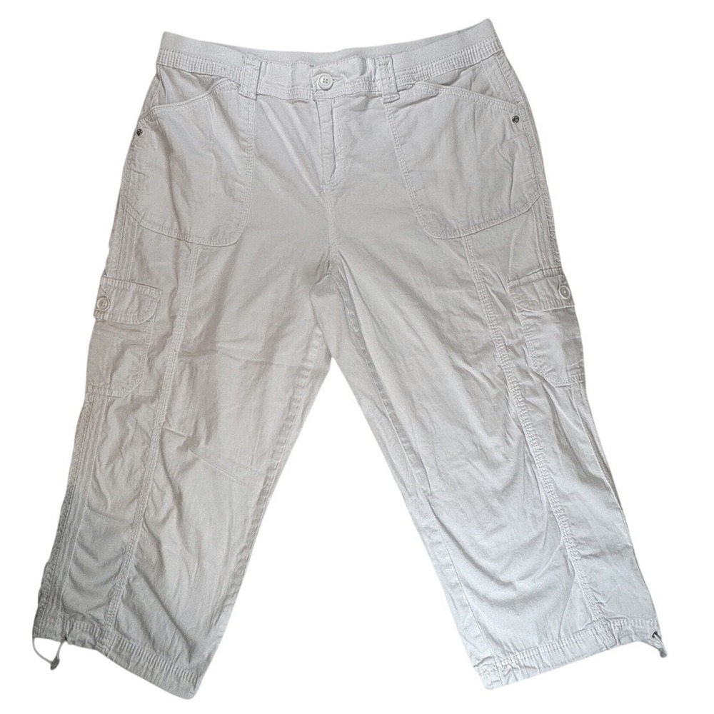 Style & Co Womens White Cargo Capri Pants Size 14 Stretch Cotton Drawstring